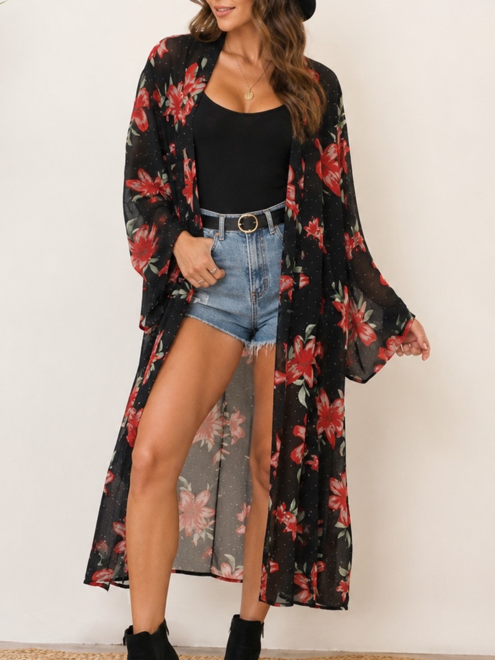 GUESS Sheer Floral Kimono Duster Y2K Boho Resort Festival Coquette